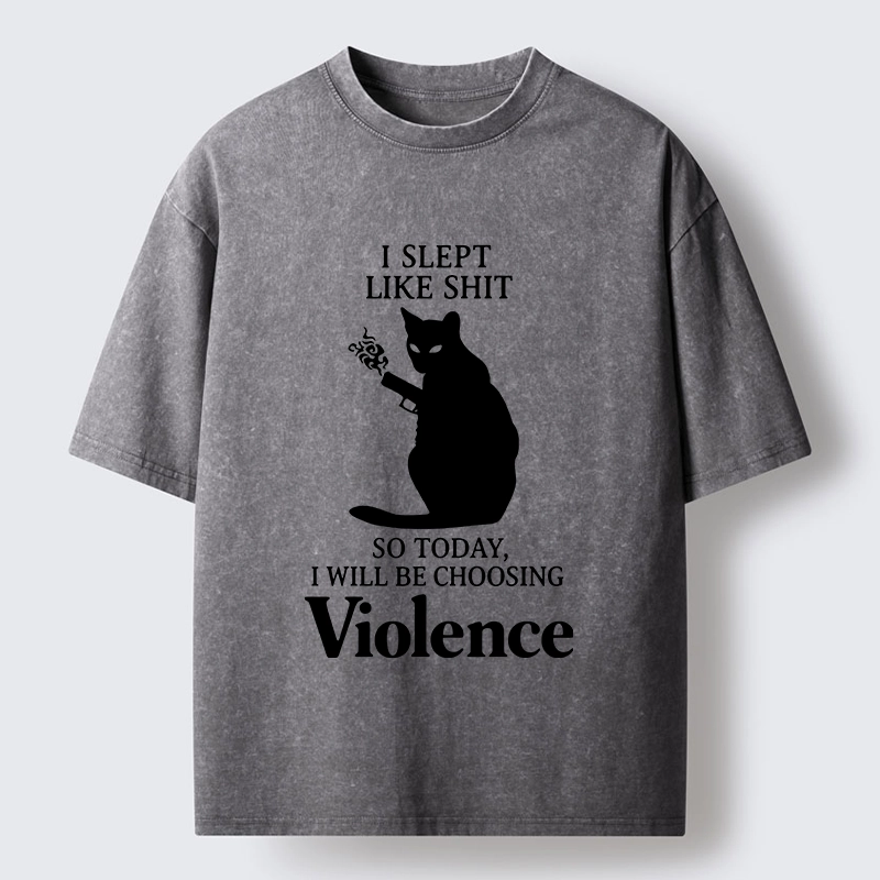 Tokyo-Tiger Mad Cat Mood Washed T-Shirt