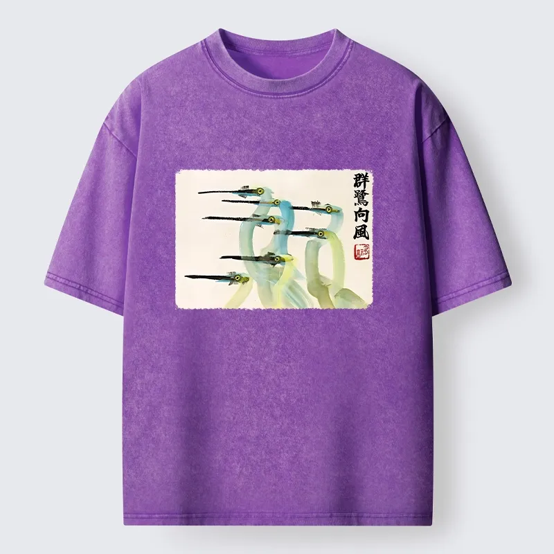Tokyo‑Tiger Herons Wind Dance Washed T‑Shirt