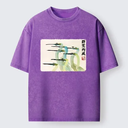 Tokyo‑Tiger Herons Wind Dance Washed T‑Shirt