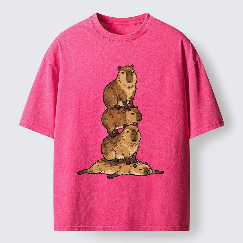 Tokyo-Tiger Chill Stack Capybara Meme Washed T-Shirt