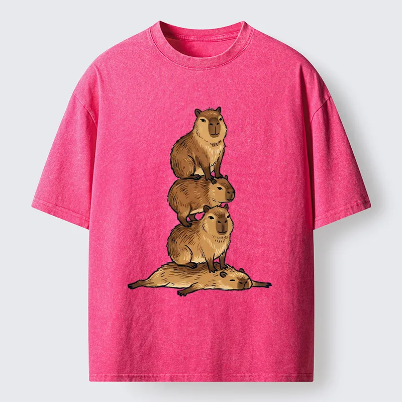 Tokyo-Tiger Chill Stack Capybara Meme Washed T-Shirt