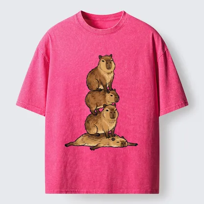 Tokyo-Tiger Chill Stack Capybara Meme Washed T-Shirt