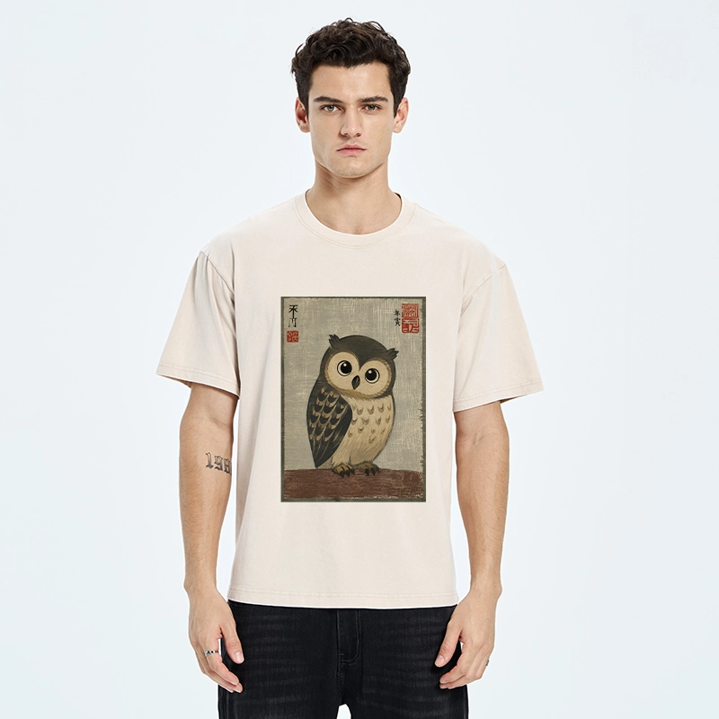Tokyo‑Tiger Vintage Owl Vibe Washed T‑Shirt