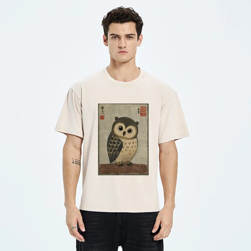 Tokyo‑Tiger Vintage Owl Vibe Washed T‑Shirt