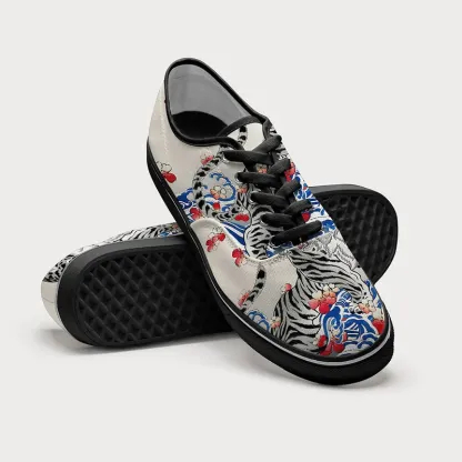 Tokyo-Tiger Fierce Tiger Amidst Sakura Wave Canvas Shoes