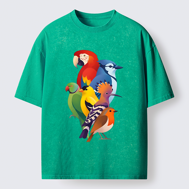 Tokyo-Tiger Colorful Bird Washed T-Shirt