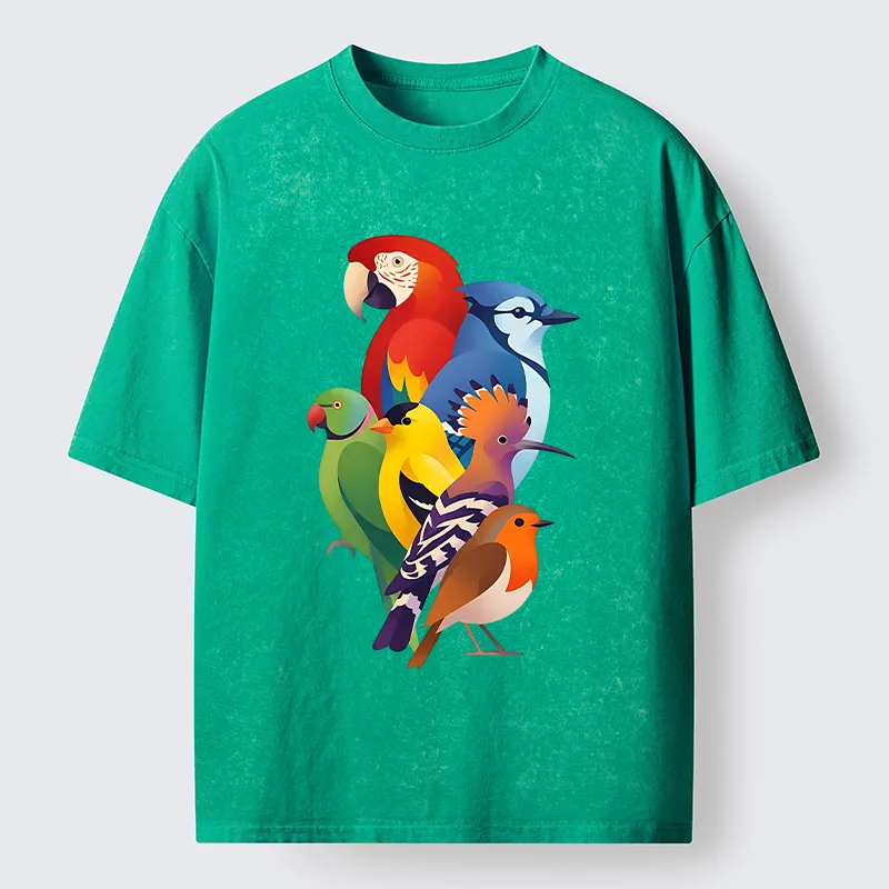 Tokyo-Tiger Colorful Bird Washed T-Shirt