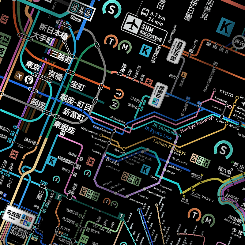 Tokyo-Tiger Tokyo Subway Map Black Cuban Collar Shirt