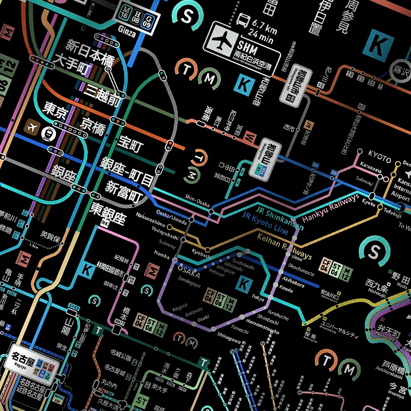 Tokyo-Tiger Tokyo Subway Map Black Cuban Collar Shirt