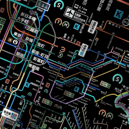 Tokyo-Tiger Tokyo Subway Map Black Cuban Collar Shirt