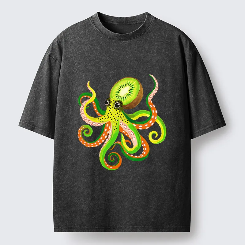 Tokyo-Tiger Kiwi Octopus Washed T-Shirt