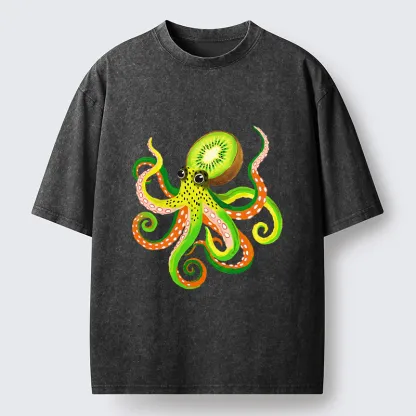 Tokyo-Tiger Kiwi Octopus Washed T-Shirt
