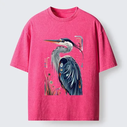 Tokyo-Tiger Stylish Blue Heron Washed T-Shirt