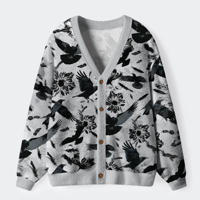 Tokyo-Tiger Crows Amongst Blossoms Ugly Cardigan Sweater