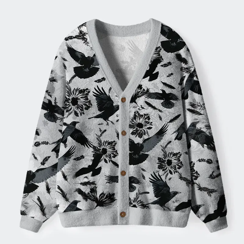 Tokyo-Tiger Crows Amongst Blossoms Ugly Cardigan Sweater