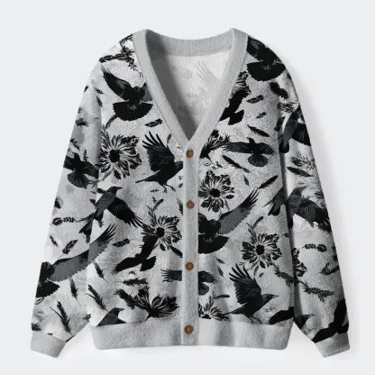 Tokyo-Tiger Crows Amongst Blossoms Ugly Cardigan Sweater