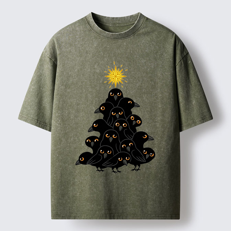 Tokyo-Tiger Crow Christmas Tree Washed T-Shirt
