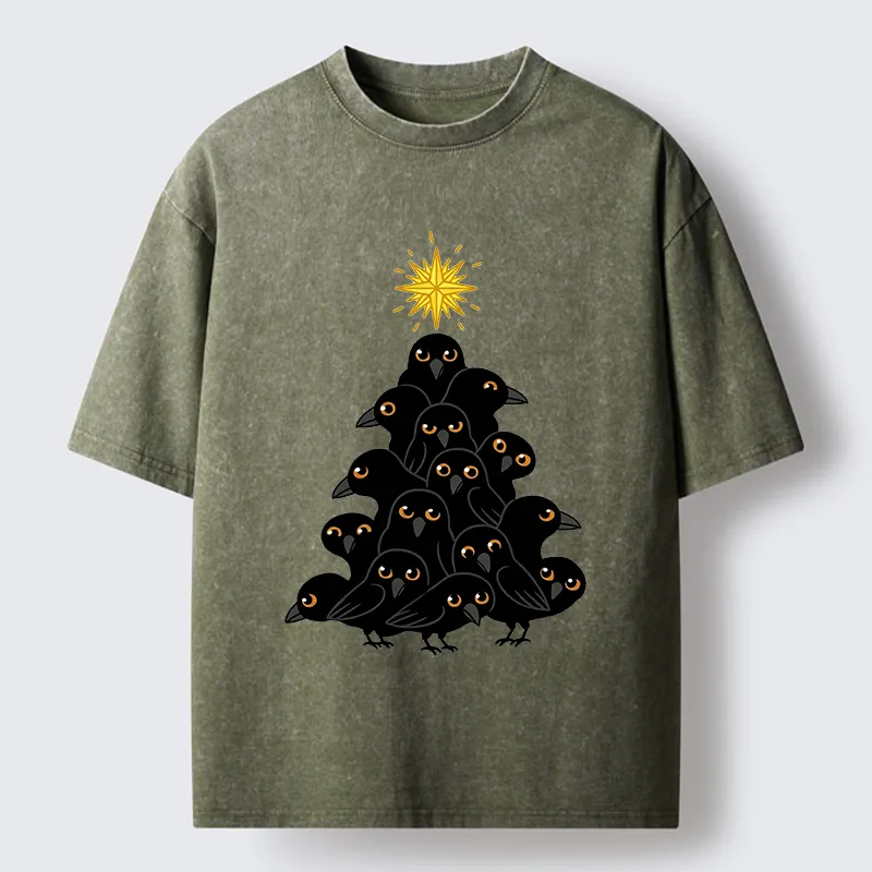 Tokyo-Tiger Crow Christmas Tree Washed T-Shirt
