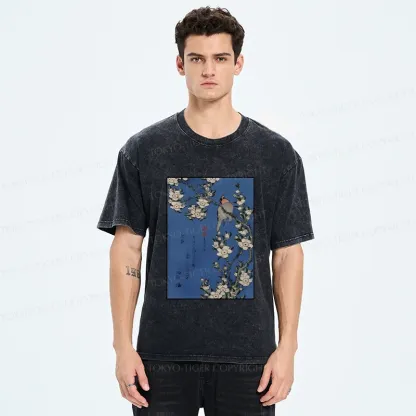 Tokyo-Tiger Japanese Bird And Wood Painting Washed T-Shirt