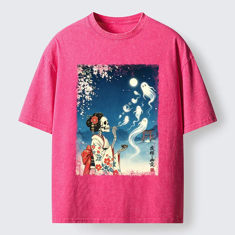 Tokyo-Tiger Moon Skeleton Ghost Washed T-Shirt