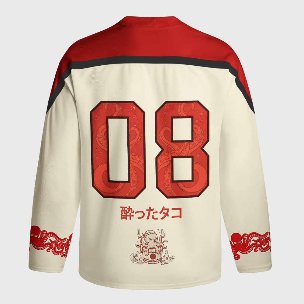 Tokyo-Tiger Drunken Octopus Japan Long-Sleeve Hockey Jersey