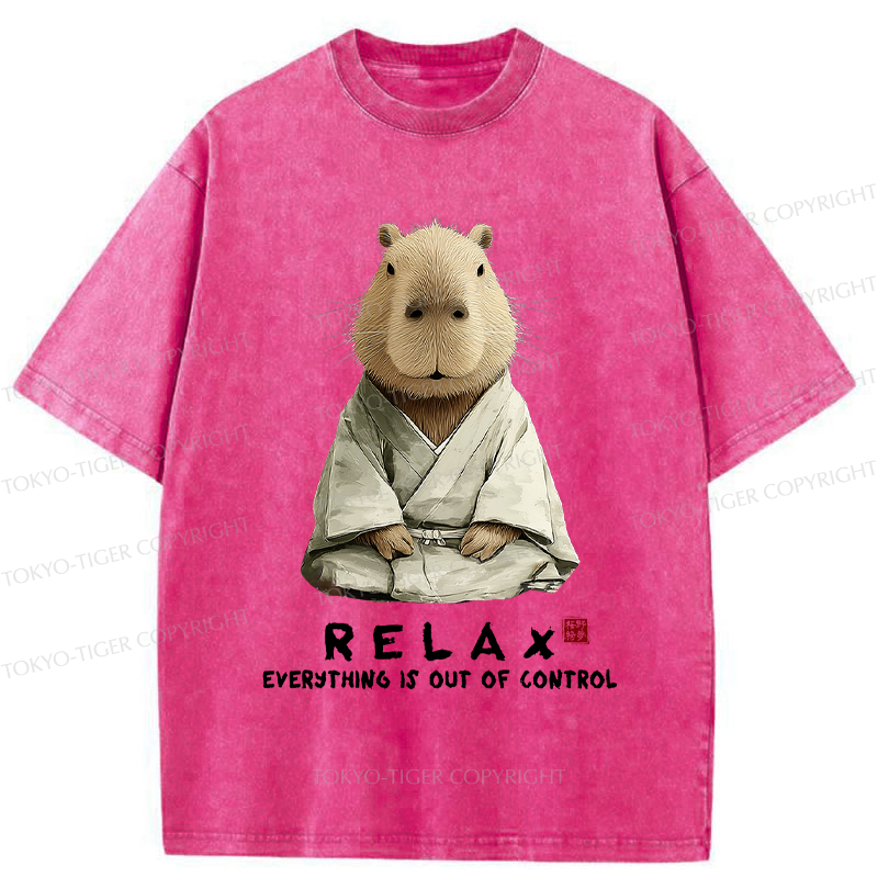 Tokyo-Tiger Zen Capybara：Relax, it's all chaos Washed T-Shirt