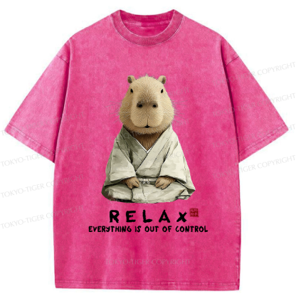 Tokyo-Tiger Zen Capybara：Relax, it's all chaos Washed T-Shirt