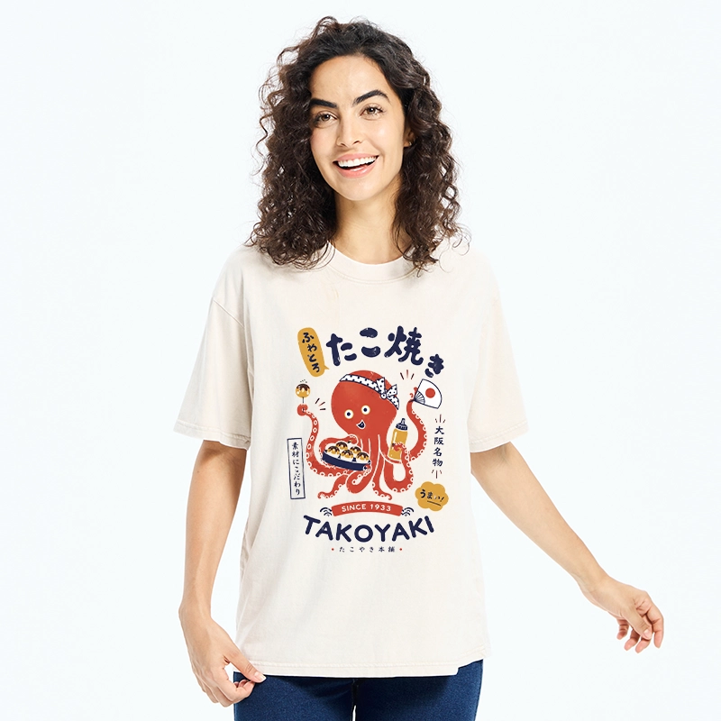 Tokyo-Tiger Cute Octopus Makes Fresh Takoyaki Washed T-Shirt
