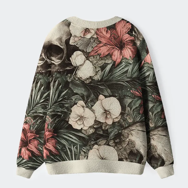 Tokyo-Tiger Skulls And Blooms Ugly Cardigan Sweater
