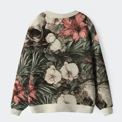 Tokyo-Tiger Skulls And Blooms Ugly Cardigan Sweater