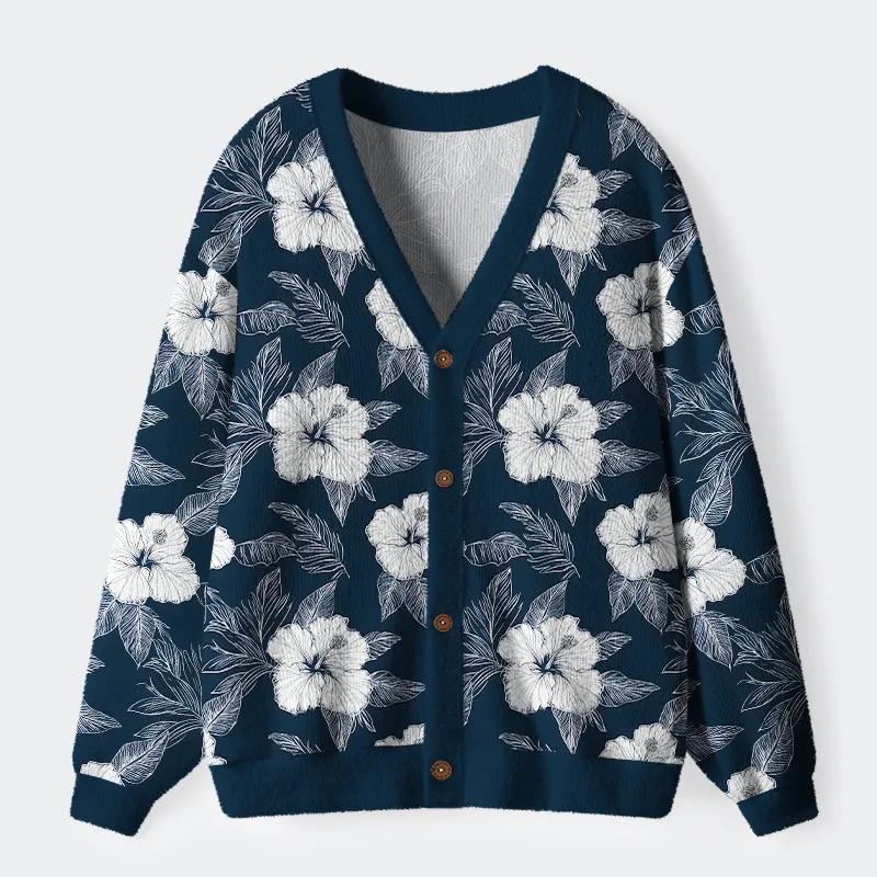 Tokyo-Tiger Floral Leaf Silhouette Ugly Cardigan Sweater