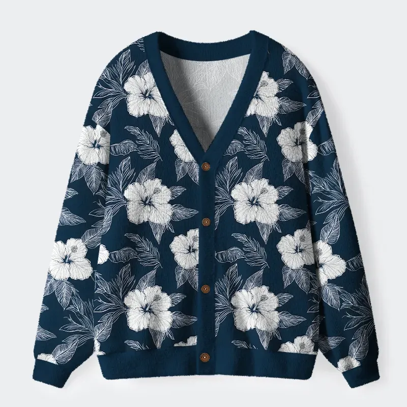 Tokyo-Tiger Floral Leaf Silhouette Ugly Cardigan Sweater