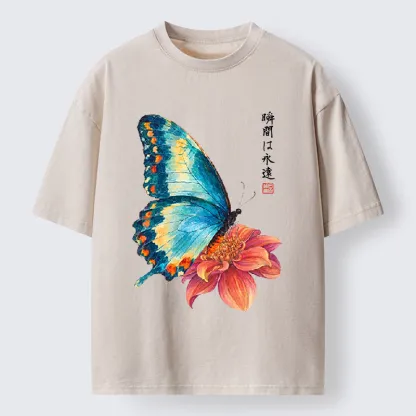 Tokyo-Tiger Flower Butterfly Vibe Washed T-Shirt