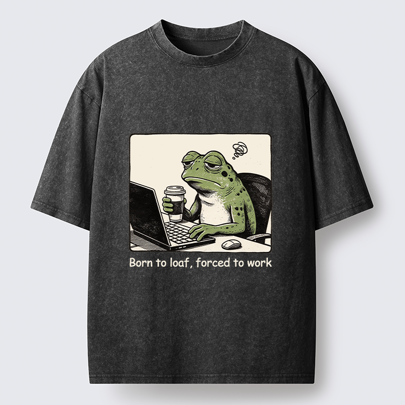 Tokyo-Tiger Working Frog Coffee Meme Washed T-Shirt