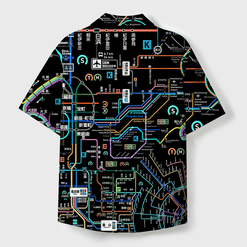 Tokyo-Tiger Tokyo Subway Map Black Cuban Collar Shirt