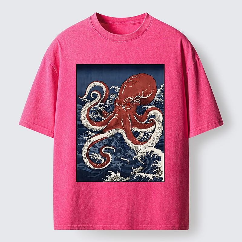Tokyo-Tiger Japanese Octopus Wave Washed T-Shirt