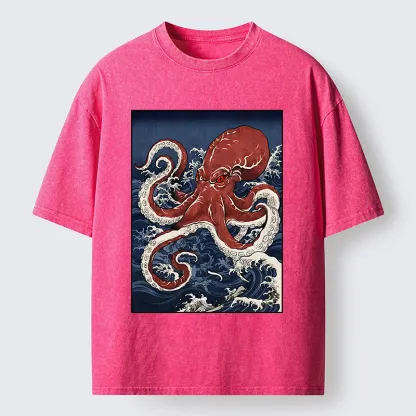 Tokyo-Tiger Japanese Octopus Wave Washed T-Shirt