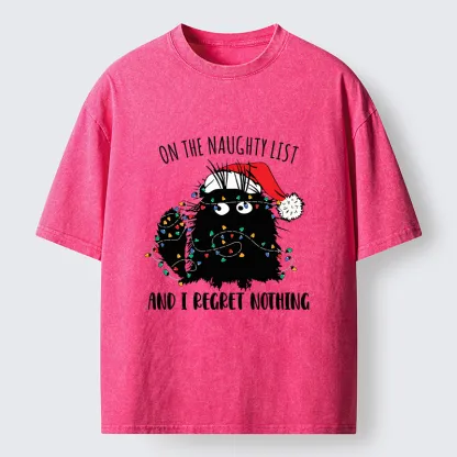 Tokyo-Tiger Mischievous Christmas Black Cat Washed T-Shirt