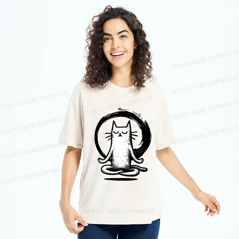 Tokyo-Tiger Zen Japan Cat Washed T-Shirt