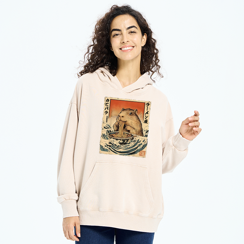 Tokyo-Tiger Hamster Eating Ramen Washed Hoodie