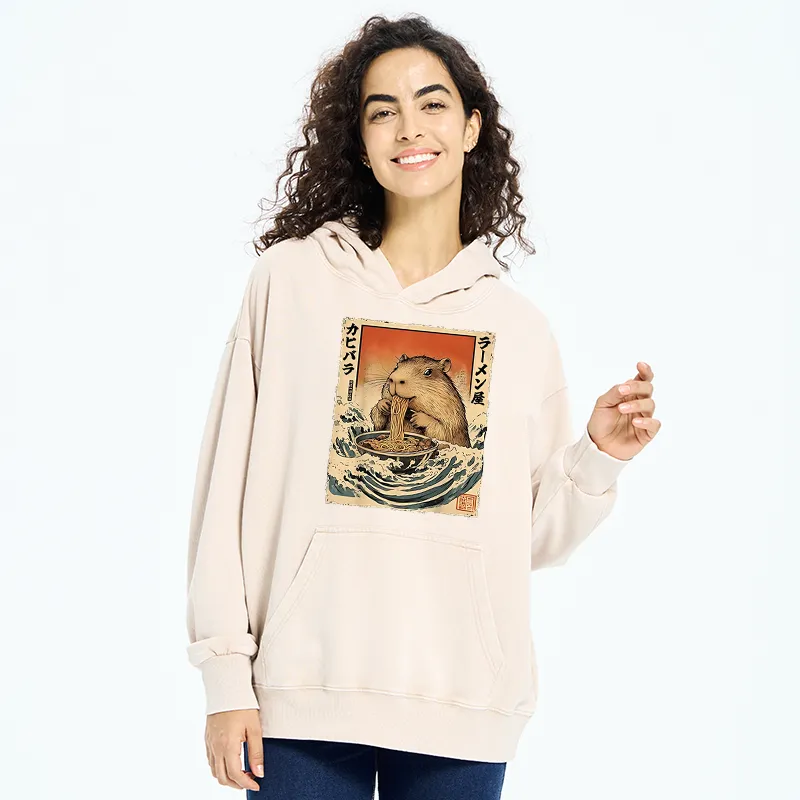 Tokyo-Tiger Hamster Eating Ramen Washed Hoodie