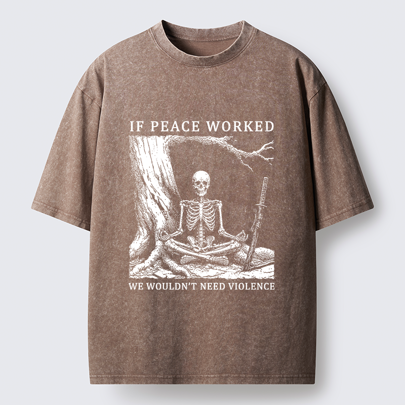 Tokyo-Tiger Calm Skeleton Samurai Meme Washed T-Shirt