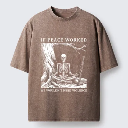 Tokyo-Tiger Calm Skeleton Samurai Meme Washed T-Shirt