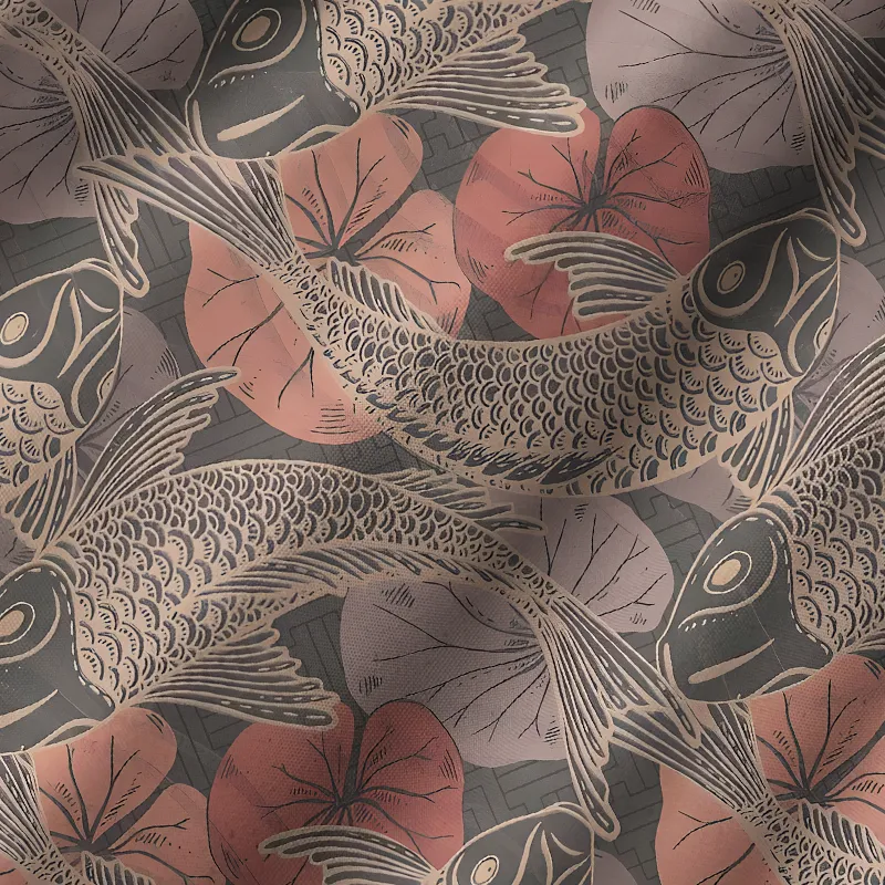 Tokyo-Tiger Swimming Koi Cuban Collar Shirt