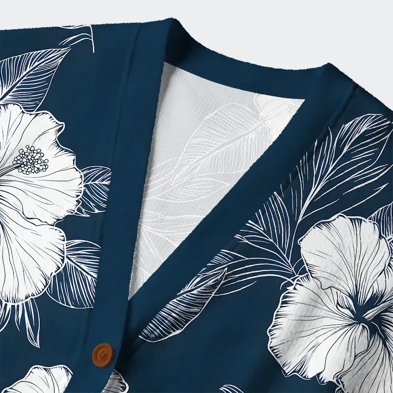 Tokyo-Tiger Floral Leaf Silhouette Ugly Cardigan Sweater