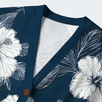 Tokyo-Tiger Floral Leaf Silhouette Ugly Cardigan Sweater