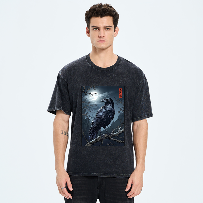 Tokyo-Tiger Full Moon Crow Vibe Washed T-Shirt