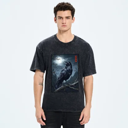 Tokyo-Tiger Full Moon Crow Vibe Washed T-Shirt