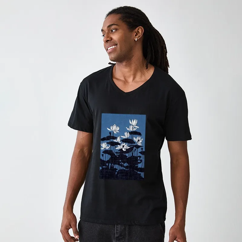 Tokyo-Tiger Blue Lotus Japanese Art V-Neck Classic T-Shirt