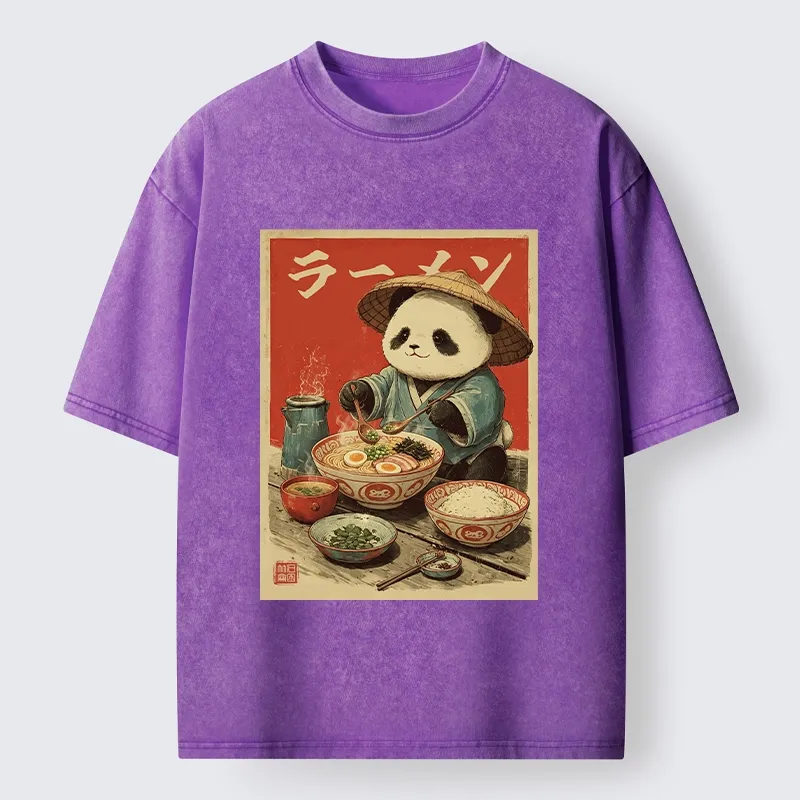 Tokyo-Tiger Panda Enjoying Ramen Washed T-Shirt